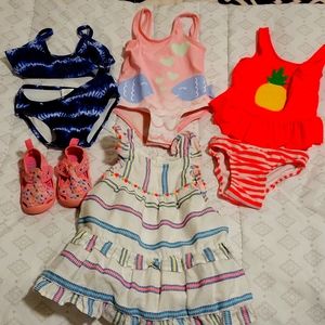 Swimsuites 1pc and 2pc toddler size 18M lot of 4 set collection w/ shoes!
